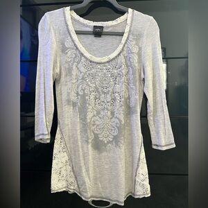 Daytrip Light Gray Lace Accent Blouse